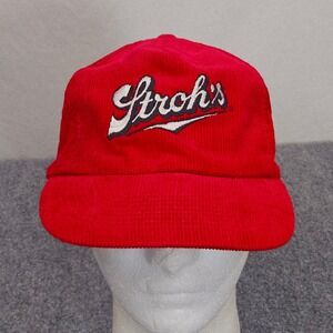 Strohs Beer Red Corduroy Baseball Cap Strapback Y2K Retro Barcore Midwest Grunge